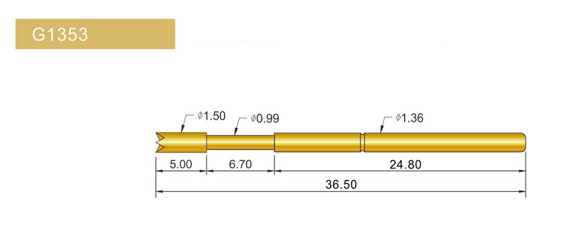 G1353-Q探針、四爪頭探針、1.36mm測試針、總長36.5mm、彈簧針圖片、測試針圖片、頂針圖片、探針圖片