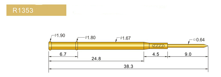 R1353-W探針套管、1.67mm測試針、總長38.3mm、彈簧針套管圖片、測試針套管圖片、頂針套管圖片、探針套管圖片