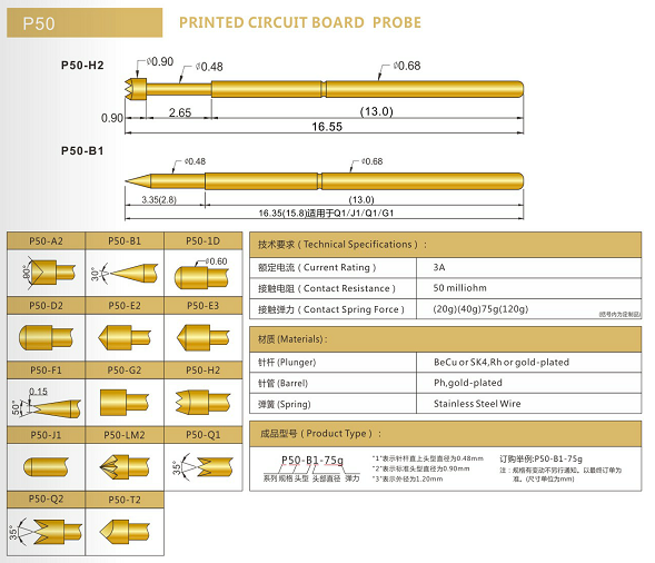 P50測(cè)試探針規(guī)格、P50測(cè)試探針選型、測(cè)試探針廠家